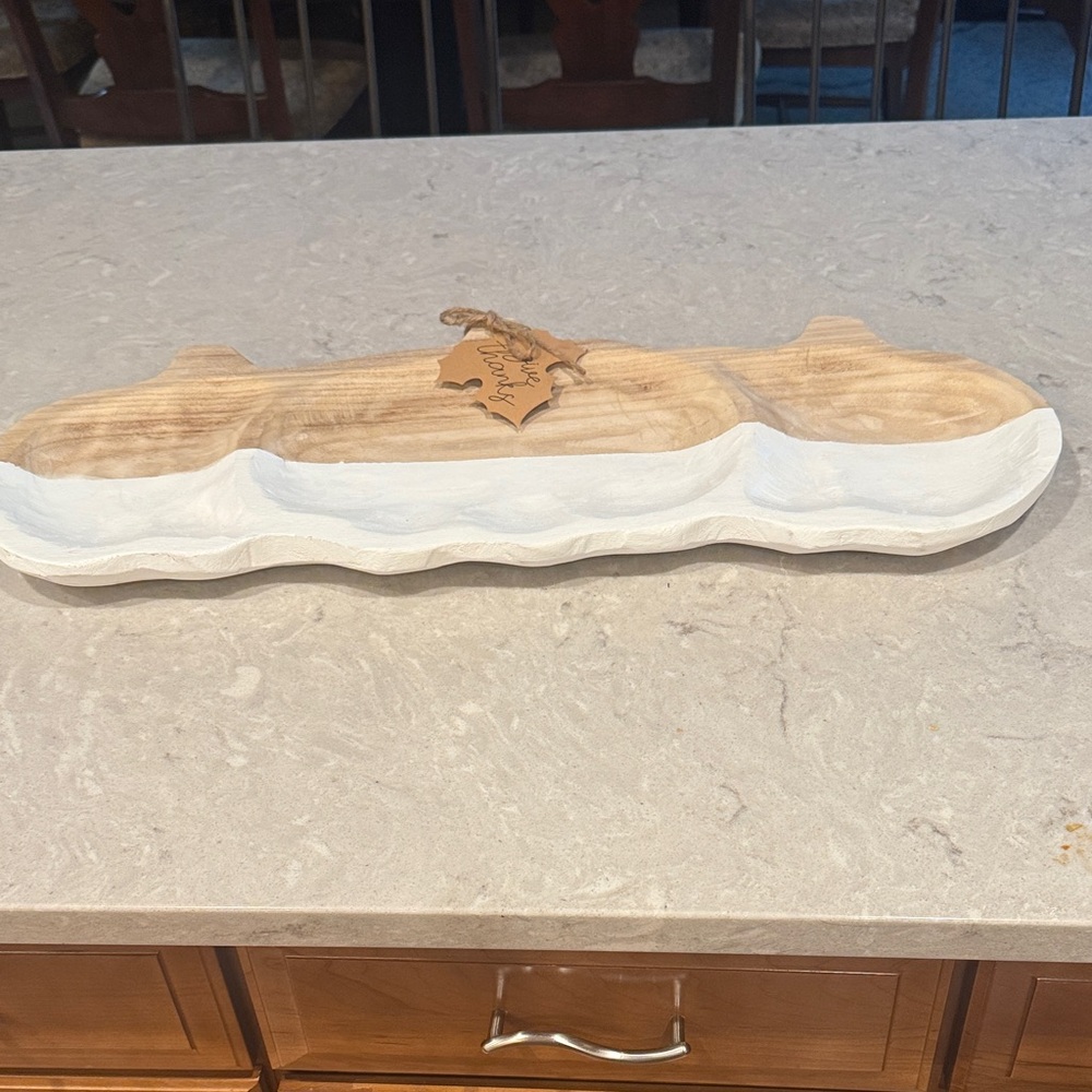 Mud Pie Natural and White Wooden Tray
